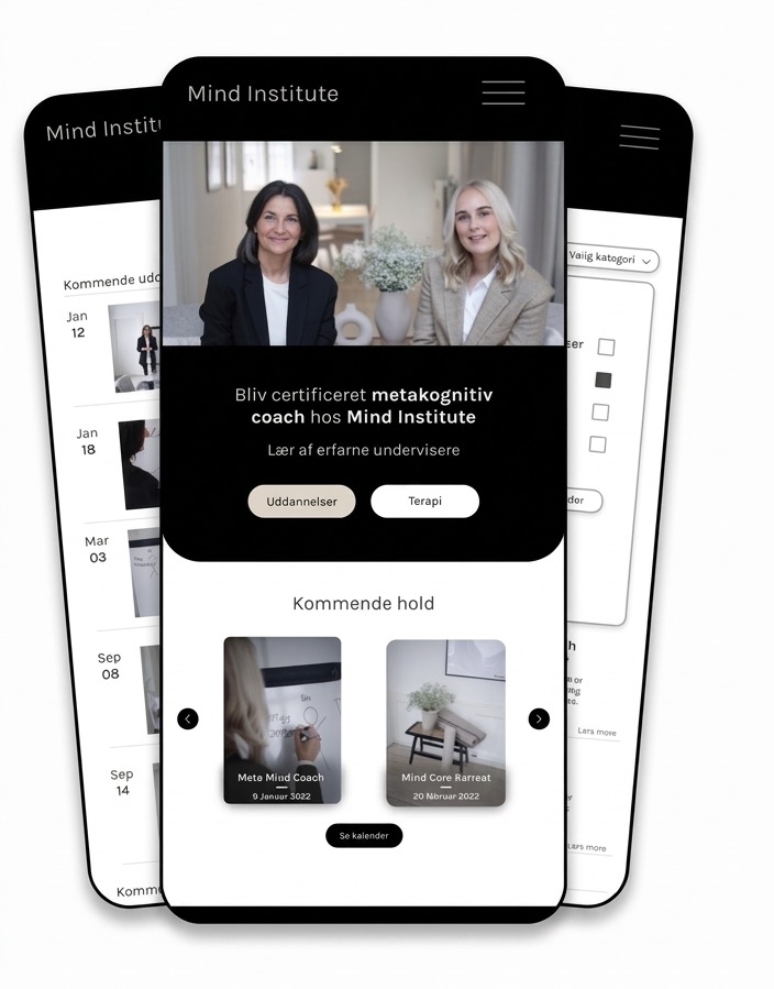 Three Mind Institute mobile mockups showing the final validated identity