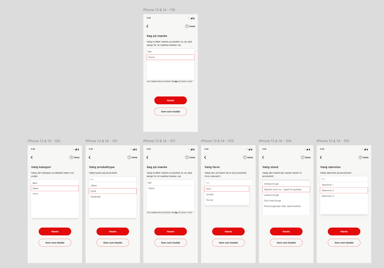 Low-fidelity wireframes mapping the volunteer task flow in Figma